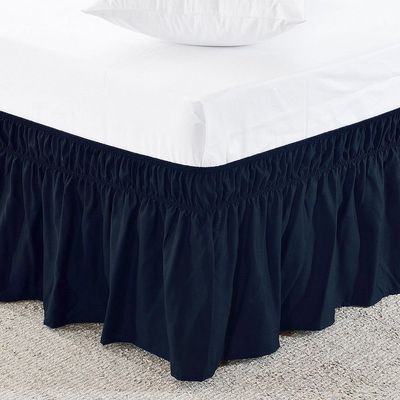 Amuze Bedding Eay Fit Elastic Wrap Around Ruffled Bed Skirt Recron 600 Thread Count(Navy Blue, Queen XL, Drop Length 14 Inches)
