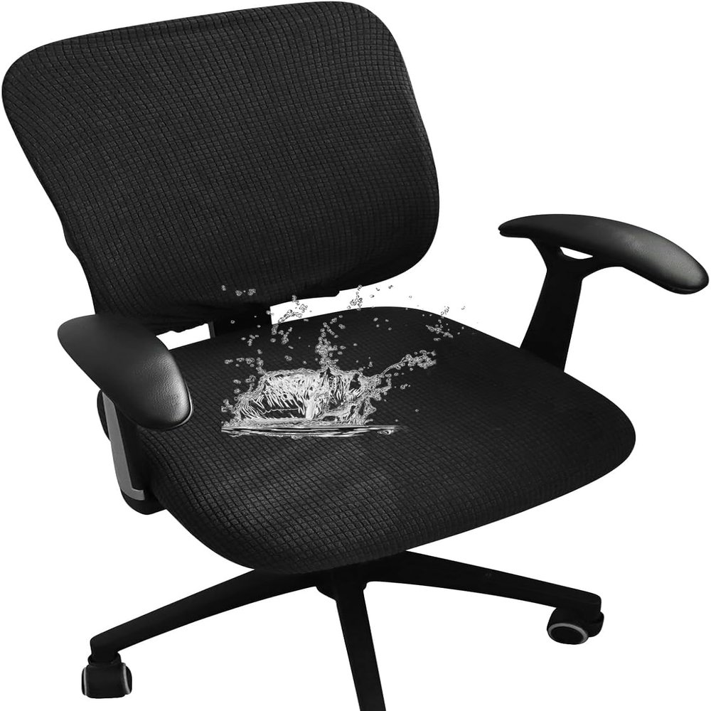 FORCHEER Desk Chair Cover Black Jacquard Stretch Office Chair Covers Two Piece for Split Office Chairs Water Resistant Washable