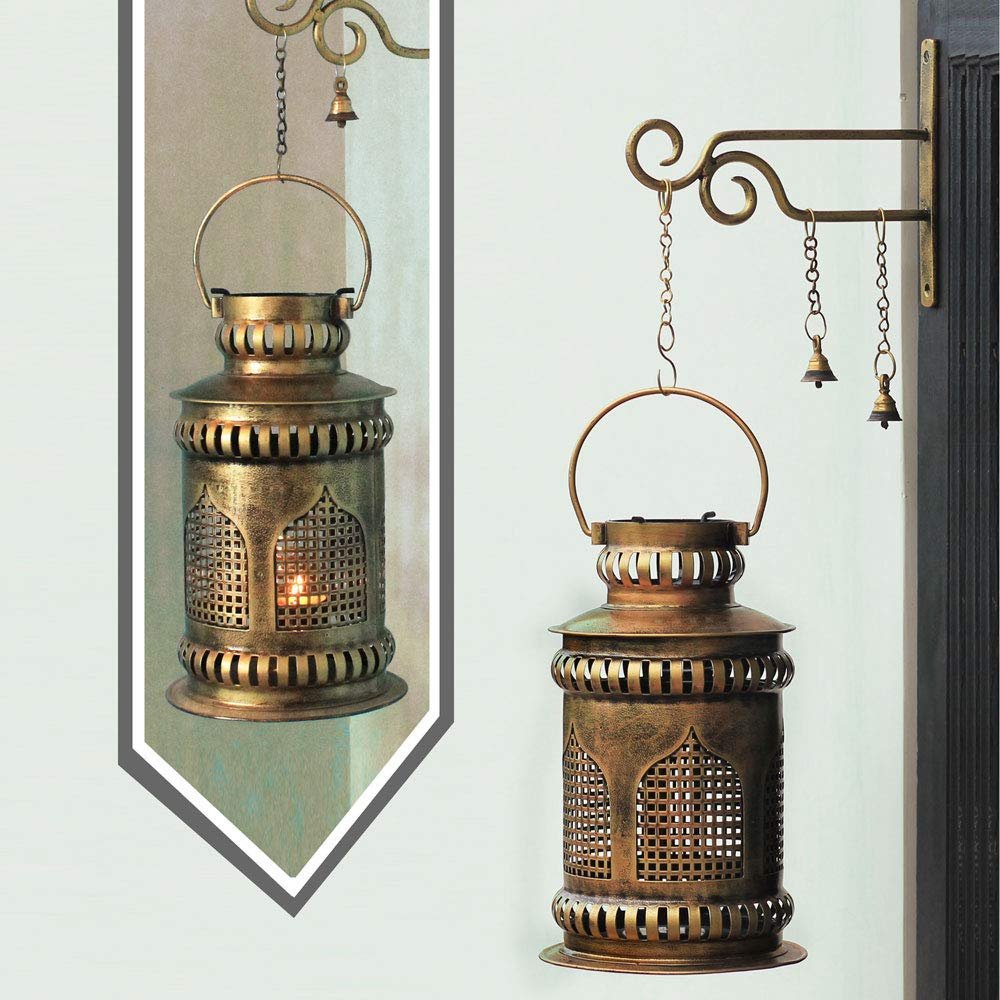 Wgloryind Iron Burni Diya Lantern Wall Hanging degchi (Gold)