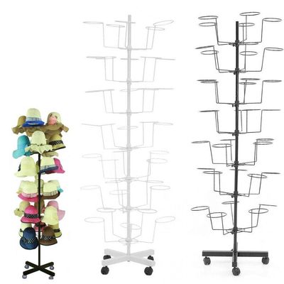 DIFU DENESTUS Hat Clothes Racks with 7 Tier 35 Metal Displayer and Coat Hooks for Store or Home Storage Adjustable Rotating Height Stand Organizer Space Saver (Black Coat Stand)