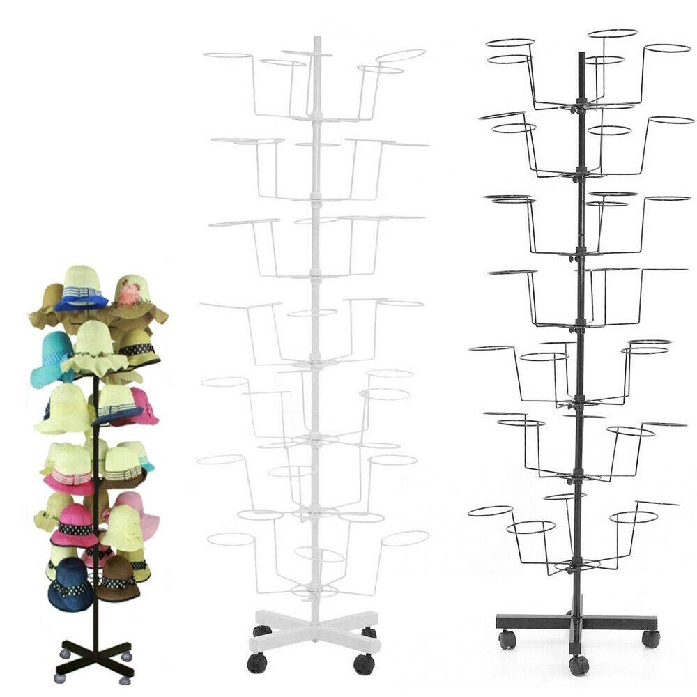 DIFU DENESTUS Hat Clothes Racks with 7 Tier 35 Metal Displayer and Coat Hooks for Store or Home Storage Adjustable Rotating Height Stand Organizer Space Saver (Black Coat Stand)