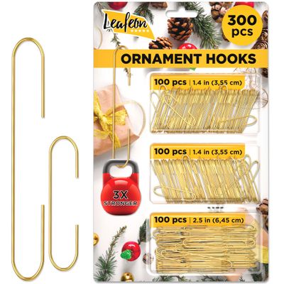 Leafeon Pack Christmas Ornament Hooks - Ornament Hanger for Christmas - Essential Hooks for Ornament Hangers (300 pcs Gold)