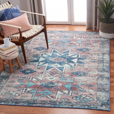 SAFAVIEH Washable Rug Journey Collection - Large - 7'9" x 10', Pink & Blue, Slip Resistant & Easy Cleaning, Ideal for Living Room, Bedroom, Dining Space (JNY148U)