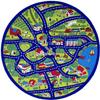 champion rugs Kids/Baby Room/Daycare/Classroom/Playroom Kids Race CAR Tracks Driving Fun City Town MAP Non-Slip Blue Area Rug - Have Fun and Play Safely (8 Feet X 8 Feet Round) view 1