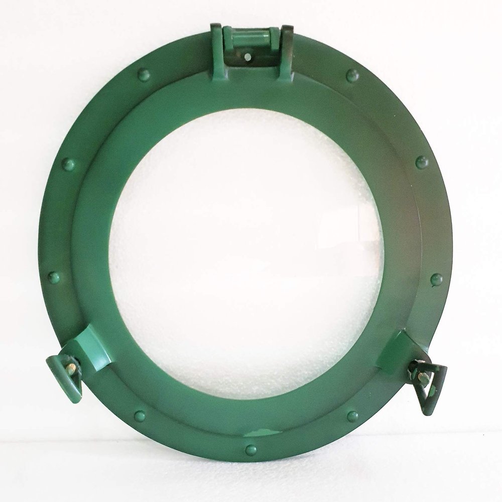 12" Maritime Antique Green Patina Nautical Porthole Round Window Glass Nautical Boat Ship Porthole Decor
