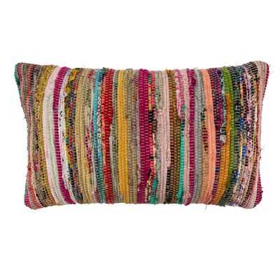 SARO LIFESTYLE Authentic Collection Multi-Colored Chindi Pillow Cover, 14" x 23"