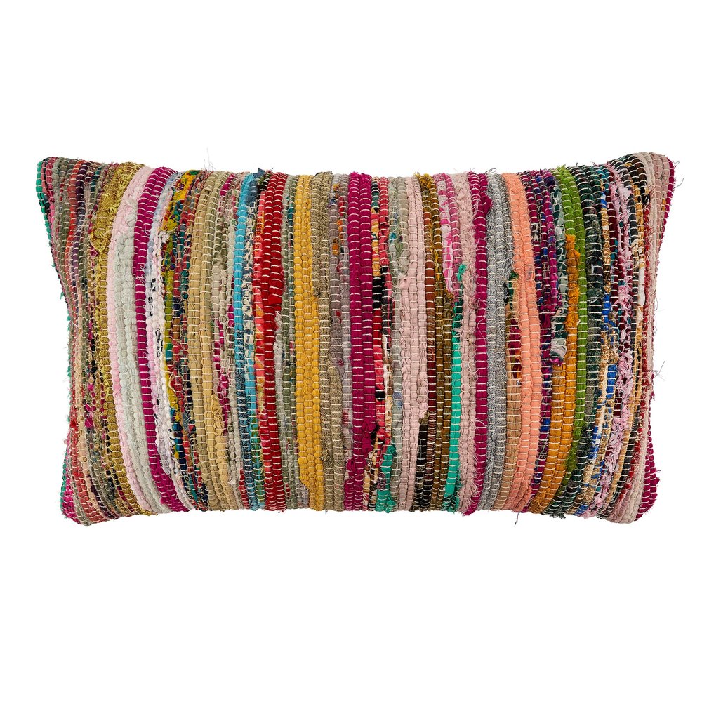 SARO LIFESTYLE Authentic Collection Multi-Colored Chindi Pillow Cover, 14" x 23"