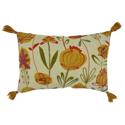 SARO LIFESTYLE Blossom Collection Embroidered Flowers Design Pillow Cover, 16" x 24", Green