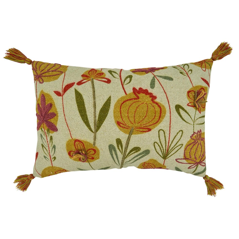 SARO LIFESTYLE Blossom Collection Embroidered Flowers Design Pillow Cover, 16" x 24", Green