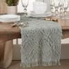 SARO LIFESTYLE Ivoryline Collection Fringe Waffle Weave Table Runner, 16" x 72", Blue-Grey view 4