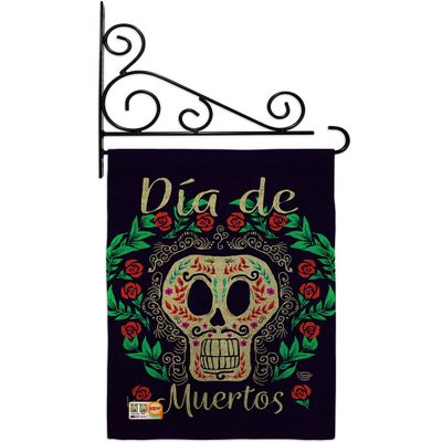 Dia de Muertos Skeleton Garden Flag - Set Wall Holder Fall Day of Dead Los Fiesta Mexican Party Autumntime - House Decoration Banner Small Yard Gift Double-Sided Made In USA 13 X 18.5