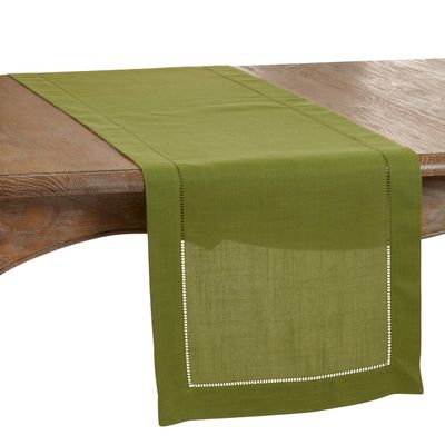 SARO LIFESTYLE Hemstitched Border Table Runner, 16"x120", Kiwi