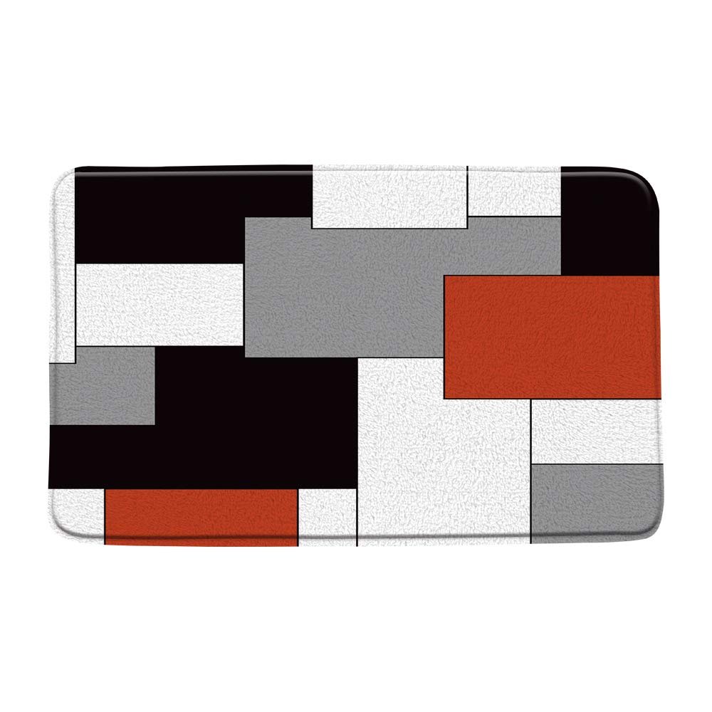 AMFD Abstract Geometric Bath Mat Modern Geometry Squares Pattern Print Black Gray Red White Creative Microfiber Memory Foam Bathroom Shower Mat Kitchen Rug,18x30 Inch