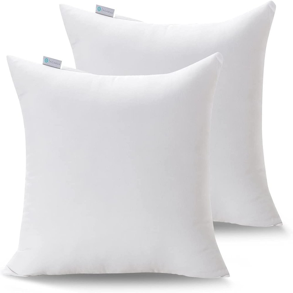 Acanva 28x28 Throw Pillow Inserts Pack of 2, Premium Polyester Fiber Fill Square Sham Stuffer Cushion for Sofa, Bed, Couch and Chair, Machine Washable, White
