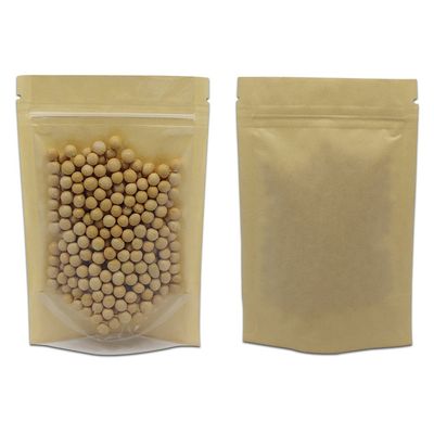 FERENLI 50 Pcs 5.5x7.8 inch Clear Front Brown Kraft Paper for Zip Plastic Package Lock Bag Doypack Stand Up Pouch Zipper Lock Reclosable Pouch Nuts Coffee Food Storage Packaging Pack
