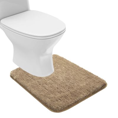 Suchtale Bathroom Contour Rug Non Slip Bath Mat Water Absorbent Soft Microfiber Shaggy Bathroom Mat Machine Washable Bath Rug for Bathroom Thick Plush U Shape Toilet Rug (20 x 24, Sand)