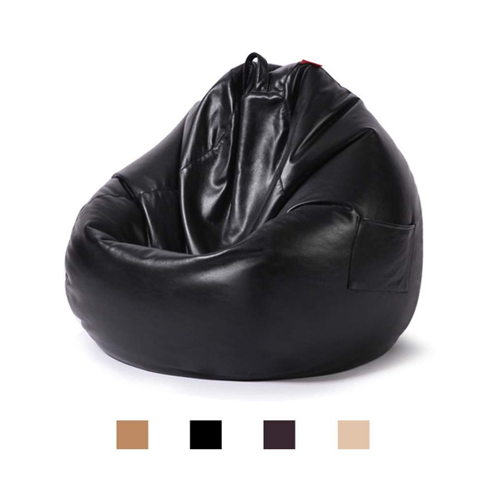 Bean Bag Cover Without Filling, Imitation PU Leather Waterproof Gaming Beanbag Chair Slipcover Indoor Outdoor Zipper Beanbag Sofa Cover for Adults and Kids,Black,M