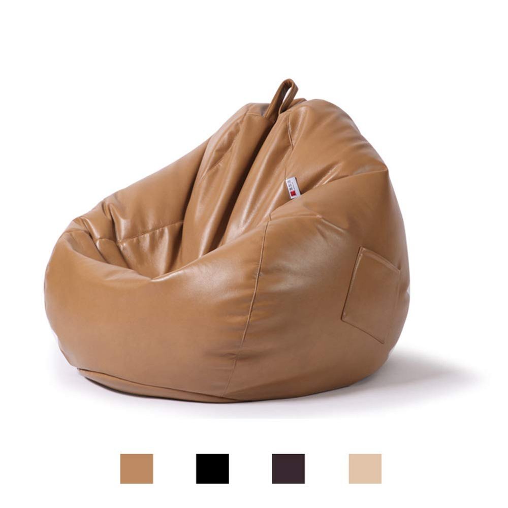 Bean Bag Cover Without Filling, Imitation PU Leather Waterproof Gaming Beanbag Chair Slipcover Indoor Outdoor Zipper Beanbag Sofa Cover for Adults and Kids,Khaki,M