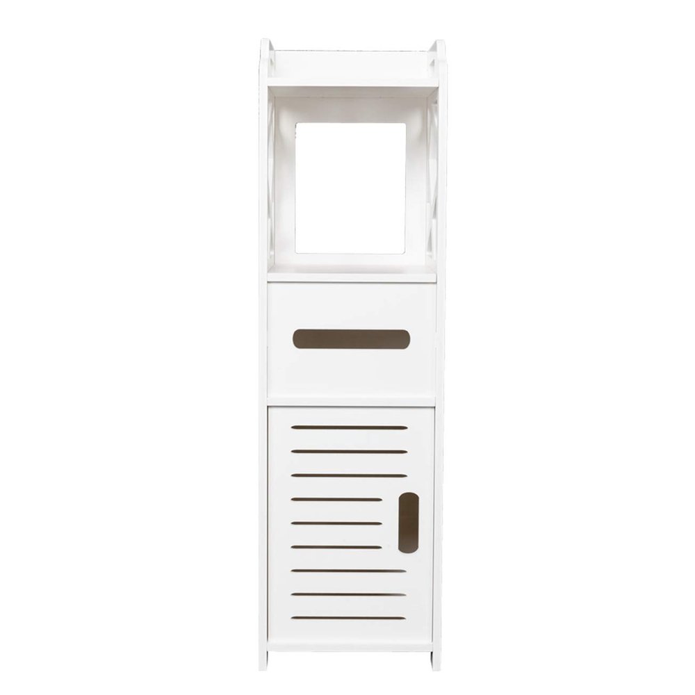 Home Furnishing Plaza 3-Tier Bathroom Storage Cabinet with 2 Doors (9.1x8.7x31.5) White Simple Market Basket Storage Stand Organizer MITPATY