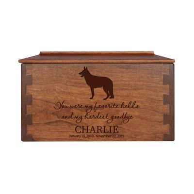 LifeSong Milestones Wooden Cremation Urn for Pets Medium Cherry Dovetail Memorial Keepsake Box for Dogs and Cats, Personalized with Engraved, Name, Date and Poem Set E (You were My Favorite 2)
