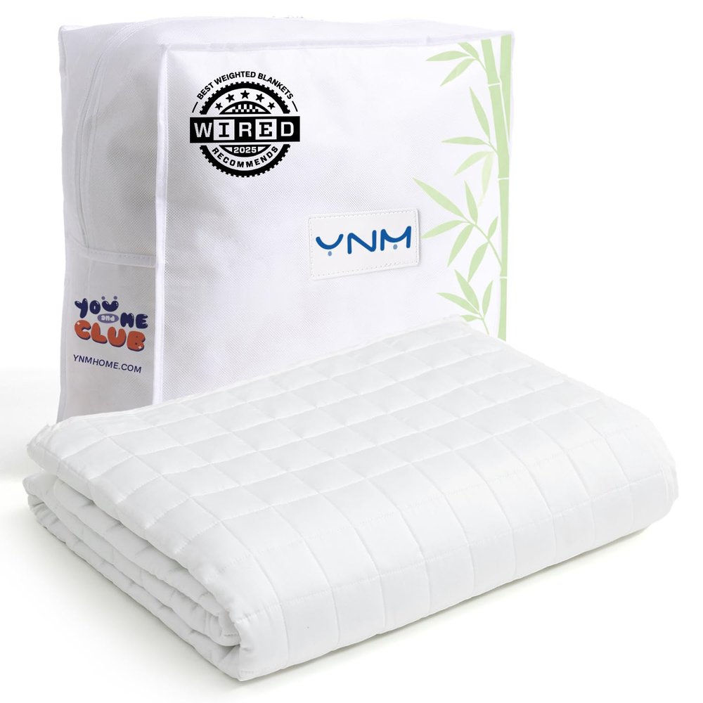 YnM Cooling Weighted Blanket for Adults, 15lbs Heavy Bed Throw for One Person of 190lbs, Perfect for Hot Sleepers with Cooling Rayon/Glass Beads(48x72 Inches,Twin/Full Bed,White)