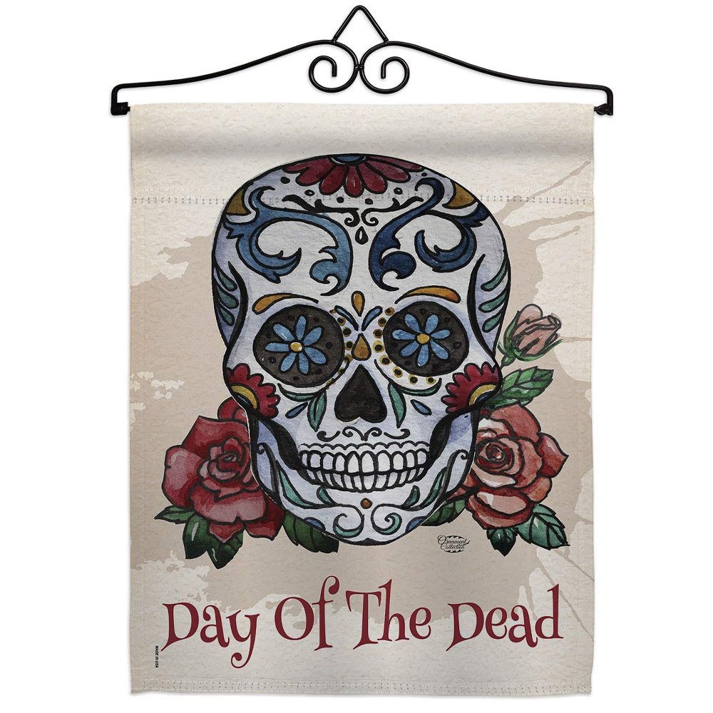 Ornament Collection Day of The Dead Garden Flag Set Wall Hanger Fall Dia De Los Muertos Fiesta Mexican Party Autumntime House Decoration Banner Small Yard Gift Double-Sided, Thick Fabric, Made in USA