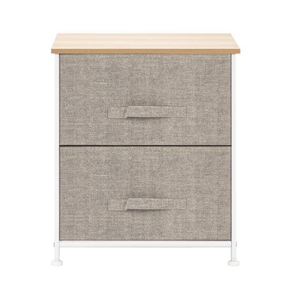 2 Drawers -Night Stand, End Table Storage Tower - Sturdy Steel Frame, Wood Top, Easy Pull Fabric Bins - Organizer Unit - Textured Print, Linen/Natural Simple Storage Stand Organizer MITPATY