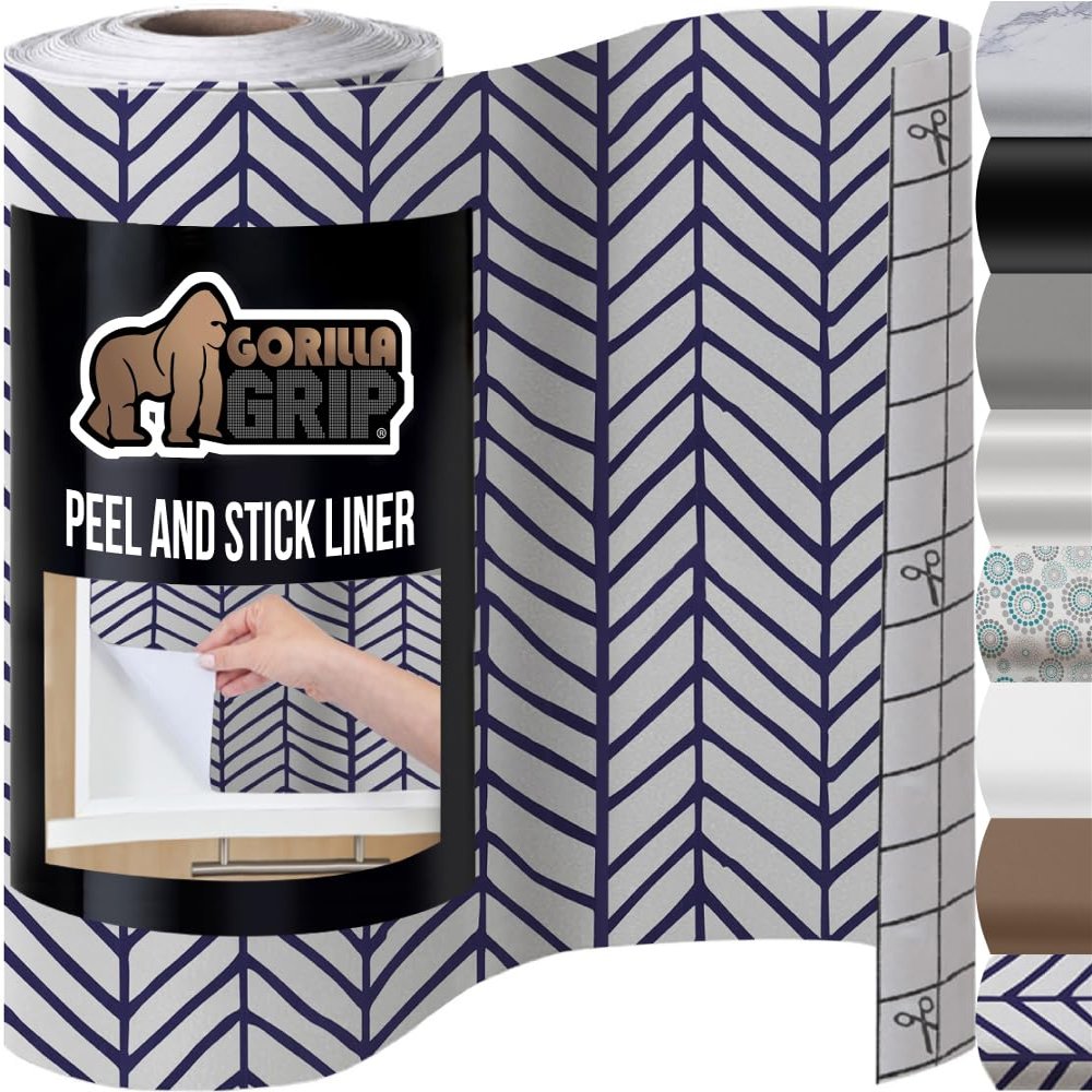 GORILLA GRIP Peel and Stick Paper, Removable Cover for Books, Shelves, Countertops, Drawers, Cabinets and Crafts, Easy Install Kitchen Decor, Shelf, Drawer, Cabinet Liners, 17.5 in x 20 FT Blue White