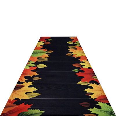 Hallway Hall Runner, Black Wood Grain Trail with Maple Leaves Area Rug Non-Slip Narrow Entrance Floor Mats for Hallway Kitchen Stairs Passage, Length Between 100CM - 1000CM, Customizable,100x1000cm