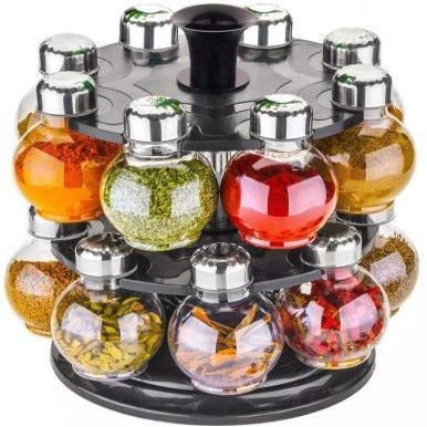 SOFLIN Multipurpose Revolving Plastic Spice Rack Organiser Set with Container Stand for Kitchen Storage (16pcs)