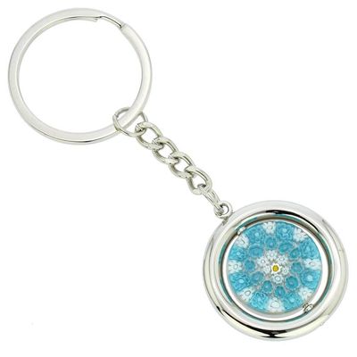 Glass Of Venice Murano Glass Millefiori Disk Keychain - Aqua