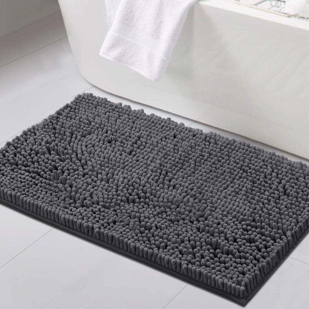 H.VERSAILTEX Bathroom Rugs for Bathroom Non Slip Luxury Chenille BathroomMat 20x32 Extra Soft and Absorbent Rugs Washable Dry Fast Plush Area Carpet Mats for Bath Room, Tub - Grey