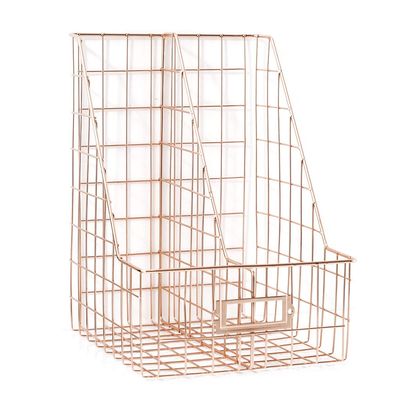 Magazine Holder, Wrought Iron Double Grid File Holder Magazine Storage Rack Metal Newspaper Holder Magazine File Storage Desktop Book Storage Rack Bookshelf Organizer Shelf for Office Home Decor
