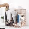 Magazine Holder, Wrought Iron Double Grid File Holder Magazine Storage Rack Metal Newspaper Holder Magazine File Storage Desktop Book Storage Rack Bookshelf Organizer Shelf for Office Home Decor view 3