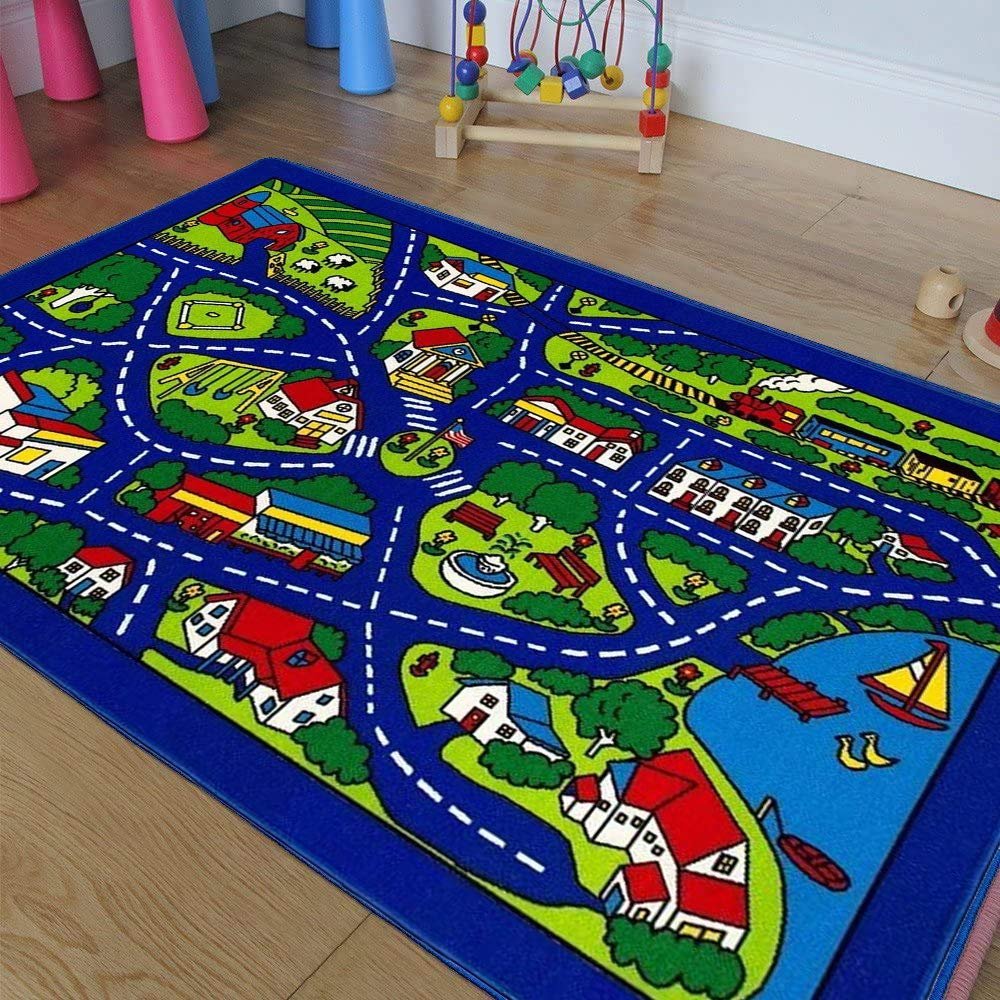 champion rugs Kids/Baby Room/Daycare/Classroom/Playroom Area Rug. Roads. Town. City. Race Car Tracks Great for Playing with Cars, Bedroom Playroom (8 Feet X 10 Feet)