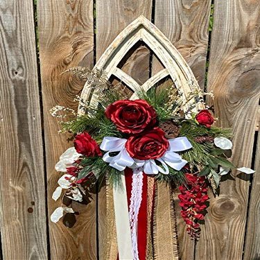Holiday Wreath Crimson Rose Window Frame