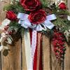 Holiday Wreath Crimson Rose Window Frame view 2