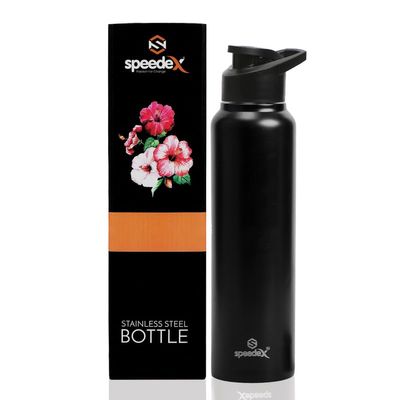 PEACHBERRY Stainless Steel Fridge Water Bottle/Refrigerator Bottle/Thunder with Sipper Cap (Black, Pack of 1)