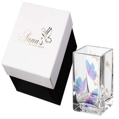 Bereavement Gift - Glass Tea Light Holder Hand Painted Butterflies for Funeral - Handmade Remembrance Gift - Satin Lined Gift Box - Pink Purple Gold 3.2 in (8 cm)
