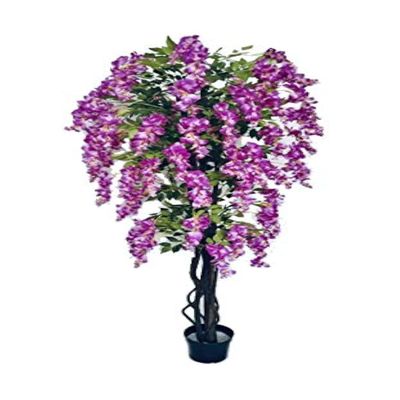 AMERIQUE Gorgeous & Unique 5 Feet Pre-Potted Artificial Purple Red Wisteria Tree with Flowers, Feel Real Technology
