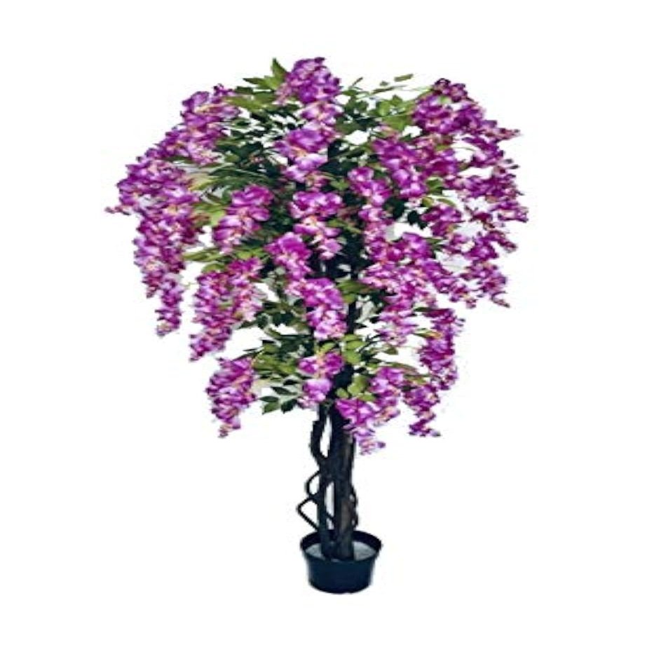 AMERIQUE Gorgeous & Unique 5 Feet Pre-Potted Artificial Purple Red Wisteria Tree with Flowers, Feel Real Technology