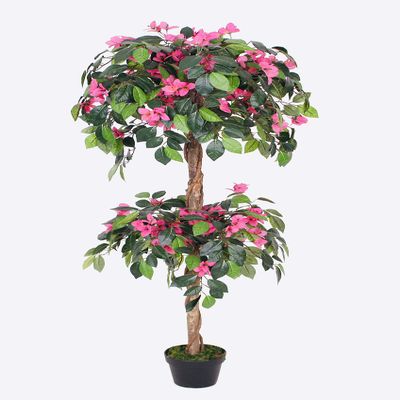 AMERIQUE Gorgeous & Unique 5 Feet Blooming Artificial Bougainvillea Tree with Flowers & Real Wood Trunks, with Nursery Pot, Feel Real Technology, Lavendar, AMT25115