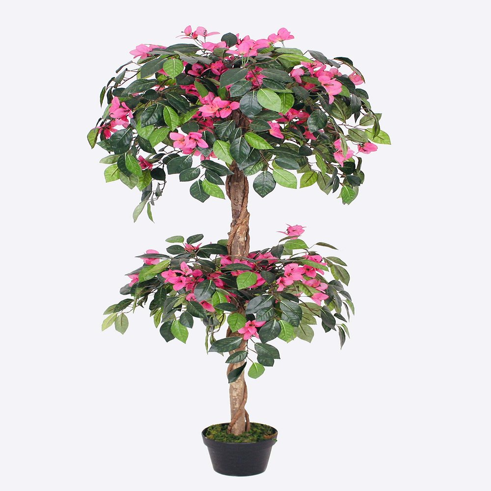 AMERIQUE Gorgeous & Unique 5 Feet Blooming Artificial Bougainvillea Tree with Flowers & Real Wood Trunks, with Nursery Pot, Feel Real Technology, Lavendar, AMT25115