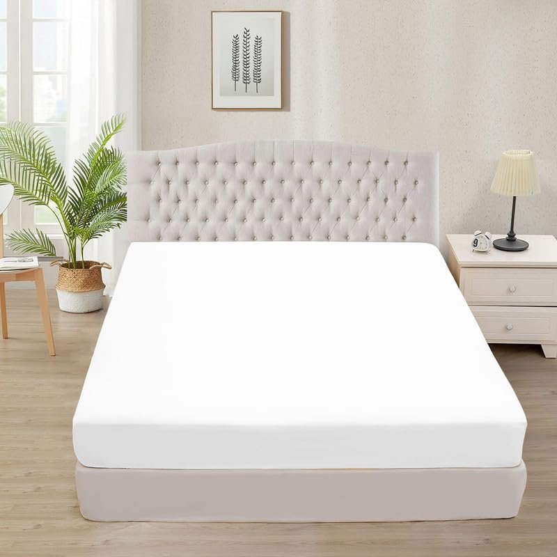 Tula Linen 1 Piece Luxury Hotel Quality Fully Elastic Fitted Sheet/Bottom Sheet Queen Size Fits 14-15" Deep Pocket 100% Egyptian Cotton 700 Thread Count Solid Pattern Premium Quality Color White