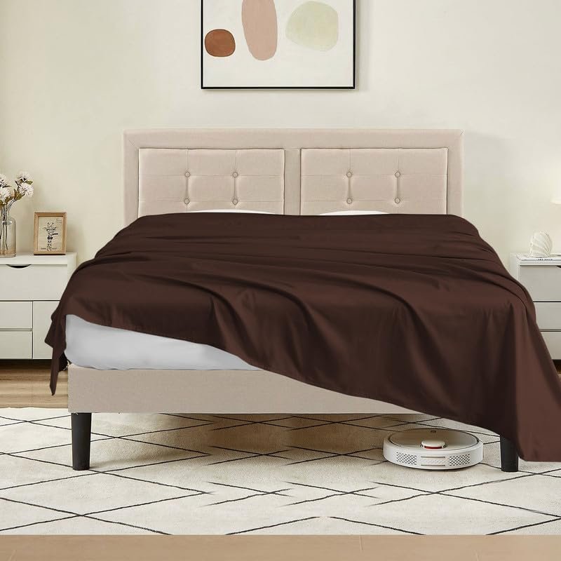 Tula Linen 1 Piece Luxury Hotel Quality Flat Sheet/Top Sheet Queen Size 100% Egyptian Cotton 700 Thread Count Solid Pattern Premium Quality Color Choclate