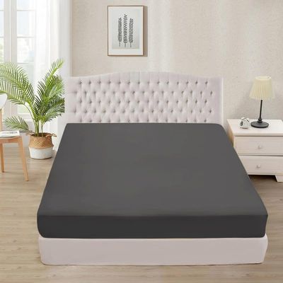 Tula Linen 1 Piece Luxury Hotel Quality Fully Elastic Fitted Sheet/Bottom Sheet Queen Size Fits 14-15" Deep Pocket 100% Egyptian Cotton 700 Thread Count Solid Pattern Premium Quality Color Grey