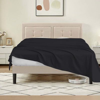Tula Linen 1 Piece Luxury Hotel Quality Flat Sheet/Top Sheet Queen Size 100% Egyptian Cotton 700 Thread Count Solid Pattern Premium Quality Color Black