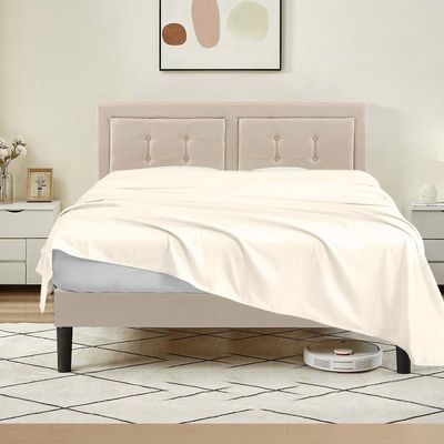 Tula Linen 1 Piece Luxury Hotel Quality Flat Sheet/Top Sheet Queen Size 100% Egyptian Cotton 700 Thread Count Solid Pattern Premium Quality Color Ivory
