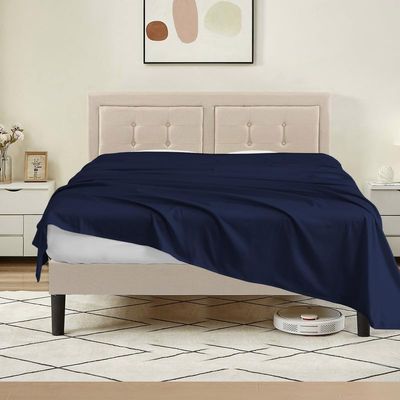 Tula Linen 1 Piece Luxury Hotel Quality Flat Sheet/Top Sheet Queen Size 100% Egyptian Cotton 700 Thread Count Solid Pattern Premium Quality Color Navy Blue