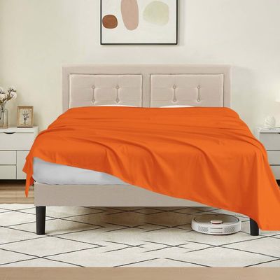 Tula Linen 1 Piece Luxury Hotel Quality Flat Sheet/Top Sheet Queen Size 100% Egyptian Cotton 700 Thread Count Solid Pattern Premium Quality Color Orange